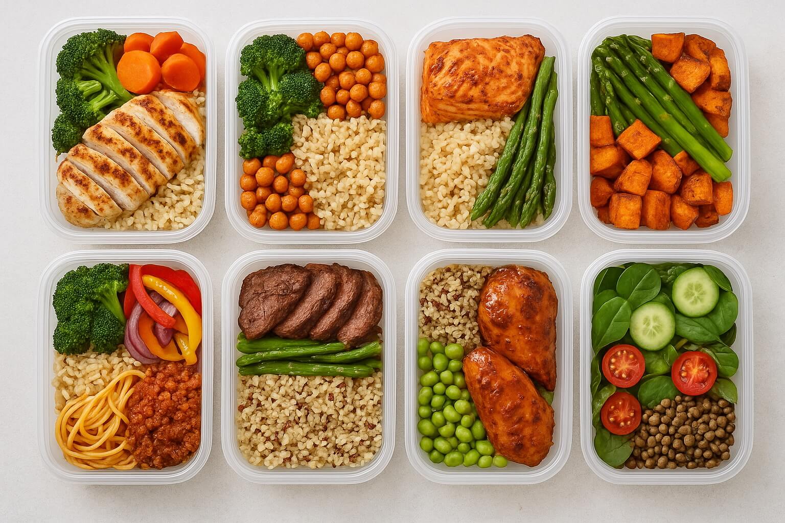 Beautiful meal prep containers with healthy, organized meals